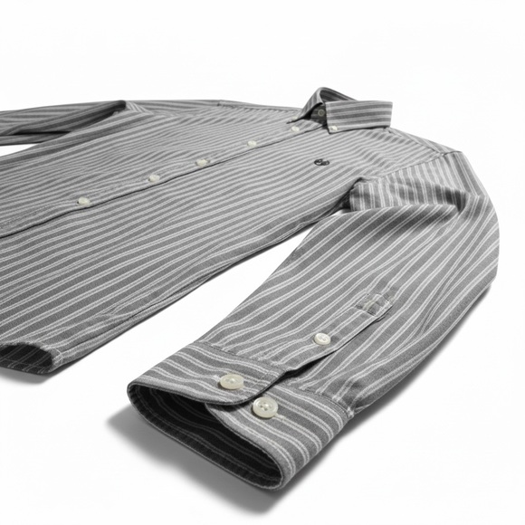 Chaps Classic Fit Button Down Shirt Mens XL Gray And White Stripes 100% Cotton - Picture 3 of 11